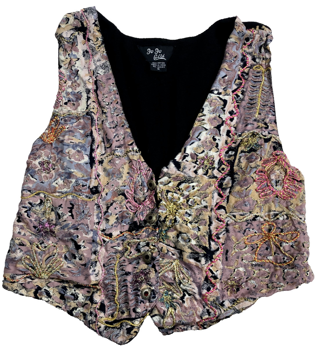 Jo Jo CoDTD Vest Button Multicolor Embroidered Go… - image 1