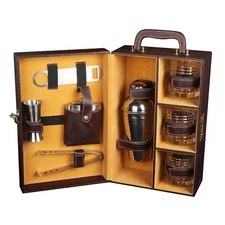 Bar Set with Whiskey Glasses Portable Leatherette Bar Set Bar Set For Picnic