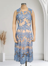 BHLDN Women Light Blue Lace Mesh Overlay Fit Fare Sleeveless Midi Dress 12