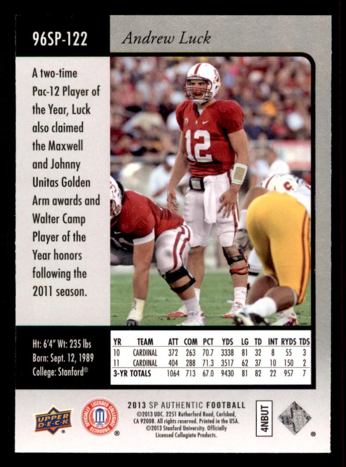 2013 SP Authentic 1996 SP #96SP122 Andrew Luck - Image 2 of 2