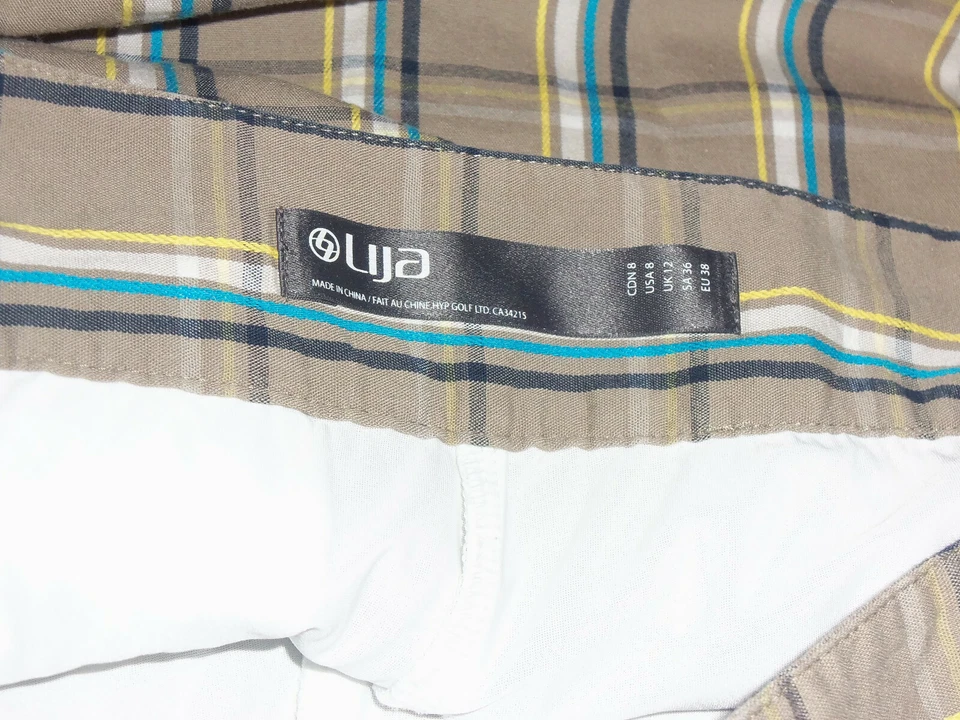 EXCELENTE PANTALÓN CORTO MUJER LIJA BEIGE A CUADROS TALLA 8 Foto 3 de 3