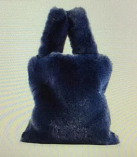 UnHide Faux Fur Lil Fluffy Handbag Tote Navy Lady ~ New & Sealed ~ 13"H x 12.5"W