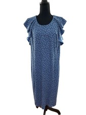 Lands'End Woman Plus Sz 20W Blue Rayon Floral Flutter Cap Sleeve Zipper Dress