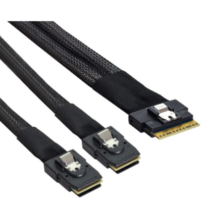 PCI-E Ultraport Slim SAS4.0 SFF-8654 8i 74pin to Dual SFF-8643 4i Mini SAS Cable