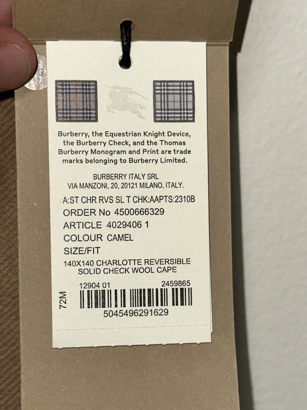 NWT Authentic Burberry Charlotte Reversible Solid To Check Wool Cape One Size image 9