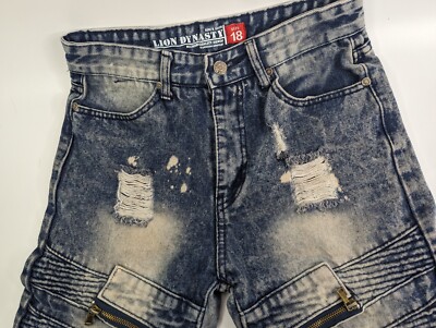 【Anyone more】Leon Damage Washing Short Denim Pants LEONSENSE Spliced Washed Oversized Jeans Shorts