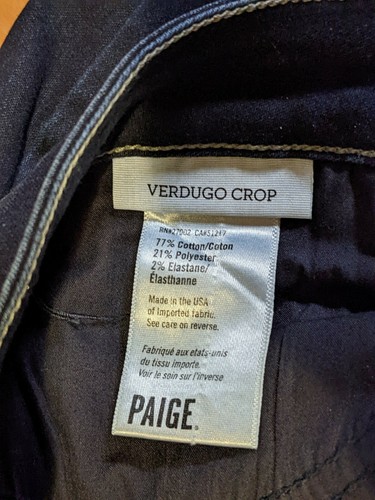 PAIGE Verdugo Women's Crop Stretch Jeans Size 30-Dark Wash - Picture 5 of 11