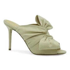 Charlotte Olympia Ilona Bow Mules Linen Heels | Beige | NEW $650 Size 40