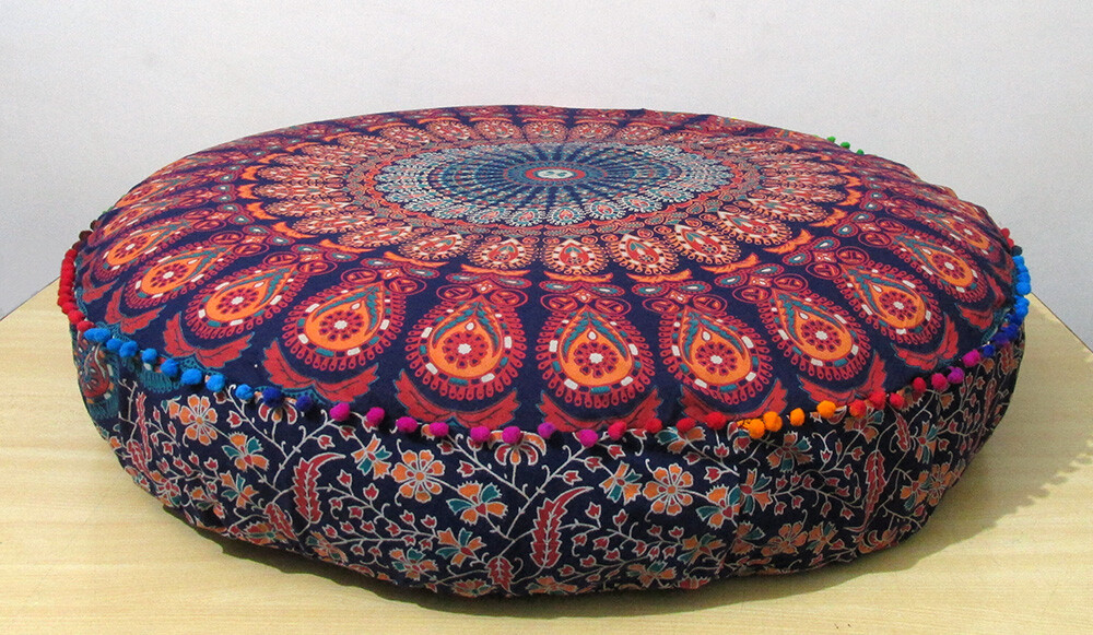 CRAFT KALA 32 in Round Mandala Floor Pillow Cushion Cover Seating Throw Cover Hippie Decorative Bohemian Ottoman Poufs Pillow Cover Cases Boho Cotton Living Yoga Home Décor (New Pink Ombre