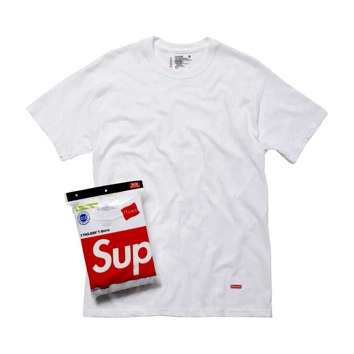 Lot de 3 t shirts sans étiquette Supreme Hanes homme taille XL blanc doux 100% authentique