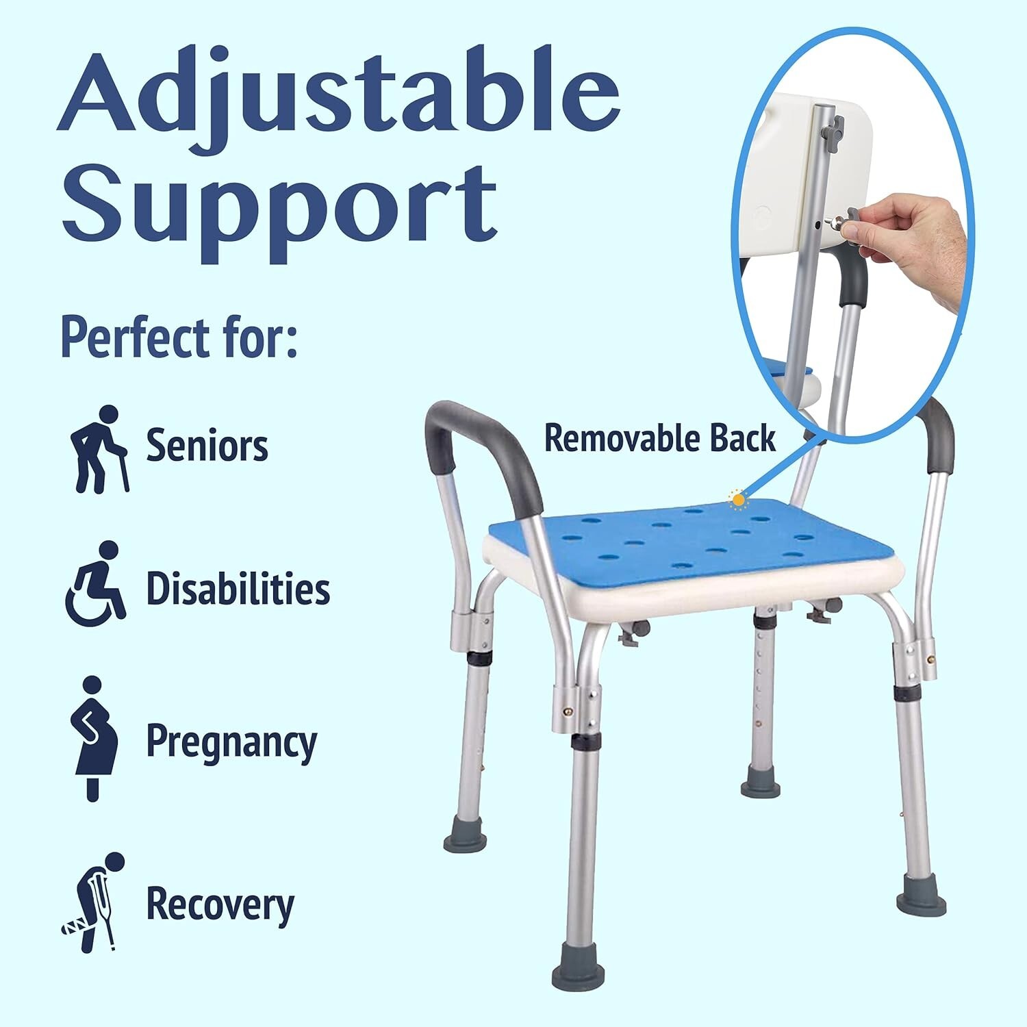 Medokare Shower Seat Adjustable Padded with Back Rest Tool Free