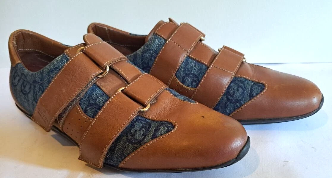 Baskets femme Gucci vintage en cuir denim double sangle taille EU 37,5 US 7,5
