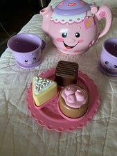 FP Fisher Price LAUGH AND LEARN MUSICAL pink TEAPOT  TEACUPS DESSERTS 7 Pc Lot