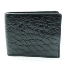 New Genuine Black Croc Leather Soft Belly Skin Men Bi-fold Slim Wallet.