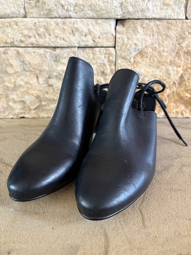 Free People Ankle Wrap Tie Heeled Mules In Black Leather EU 41 US 9.5 9 1/2 - Picture 2 of 6