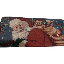 Christmas Santa Claus Holding Bag Of Toys Tapestry Table Runner Scarf 13X72 NICE