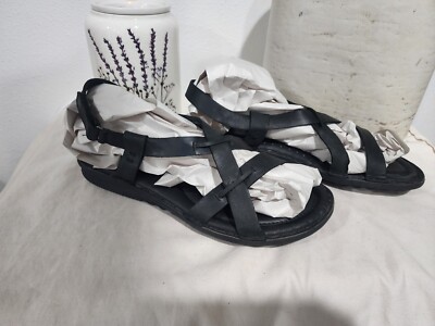 BORN Black Leather Sandals Sz 9M 40.5W Hook & Loop Cross Straps Open Toe 