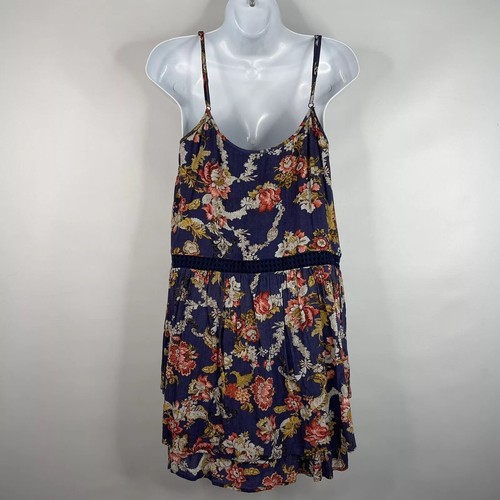 Miss Me Blue Floral Print Crochet Overlay Sleeveless Mini Sundress Size XL - Picture 5 of 8