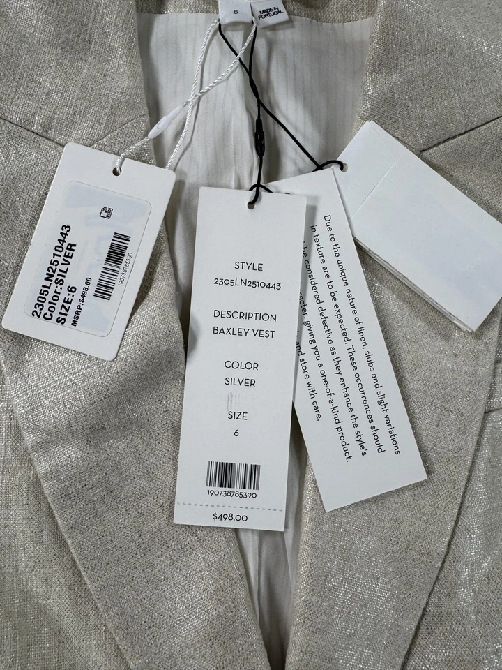 Veronica Beard Vest Womens 6 Silver Baxley Tailored Linen Viscose Blazer Dressy - Image 3 of 4