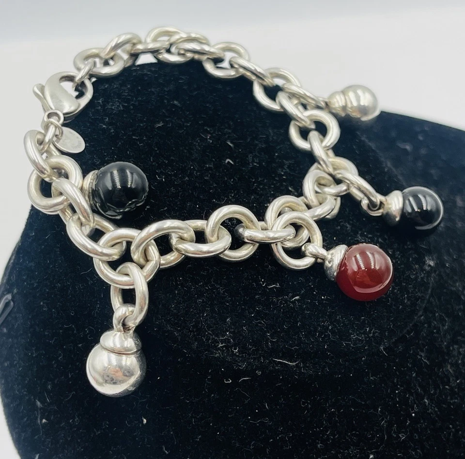 Tiffany & Co. Plata de Ley Onix Hematita Cornalina Bola Pulsera - Imagen 3 de 4