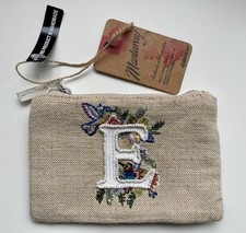 Mantaray Embroidered Initial E Coin Purse Floral Bird Zip Pouch Canvas Gift