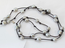 Perle By Lola Classic Lariat 48" Necklace w/ Baroque Pearl Leather Knot Cord C3