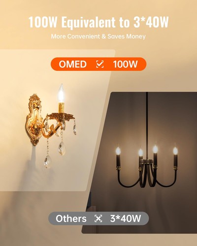 E12 LED Candelabra Bulb 100 Watt Equivalent, 2700K Soft White, Dimmable LED C... - Picture 3 of 9