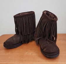 Minnetonka Womens Size 8 Brown Suede Fringe Mid Calf Boots Bootie Vintage