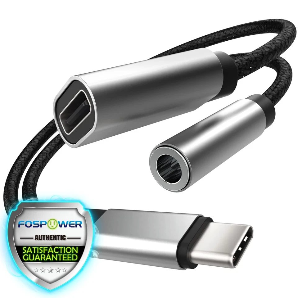 Adaptador de Auriculares y Cargador USB C a 3.5mm, Adaptador USB-C a Auxual de 6" y Tipo C