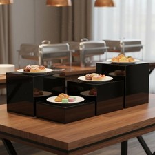 Black Acrylic Display Riser Stackable Buffet Food Pedestal Lightweight for Party