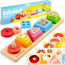 Montessori Toys for 1 2 3 Year Old Boy Girl, Wooden Sorting  Stacking Toys, Sha
