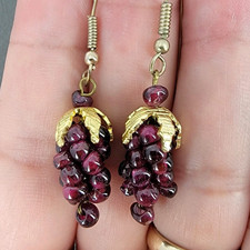 Vintage Genuine Garnet Grape Cluster Dangle Earrings 1.75