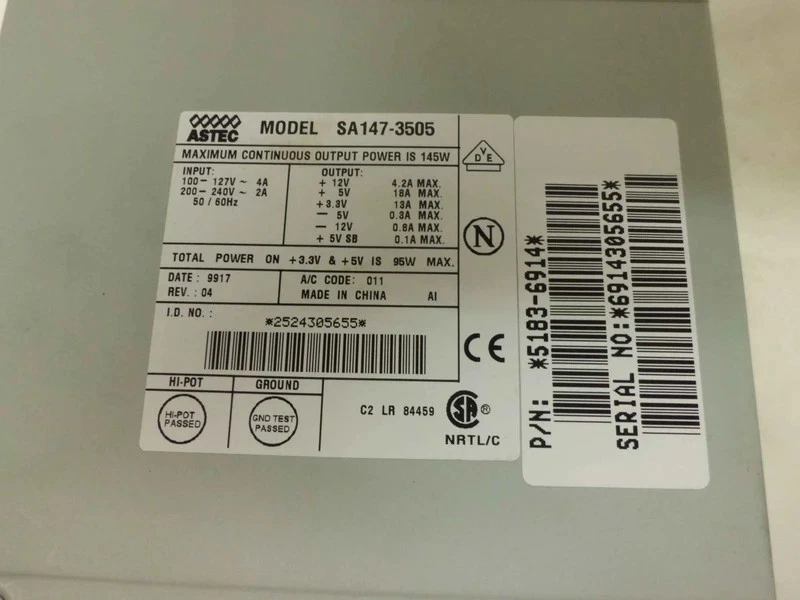 SA147-3505 astec 145W atx power supply with P8 and P9 connectors - Image 2 of 3