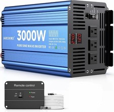 3000W Pure Sine Wave Inverter 24V to 120V 3 AC Outlets LCD Remote for RV Solar