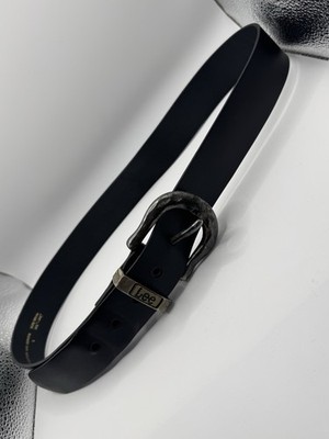LEE Jeans Herren Schwarz Leder Taillengürtel mit Metallschnalle - Made in UK - 95cm