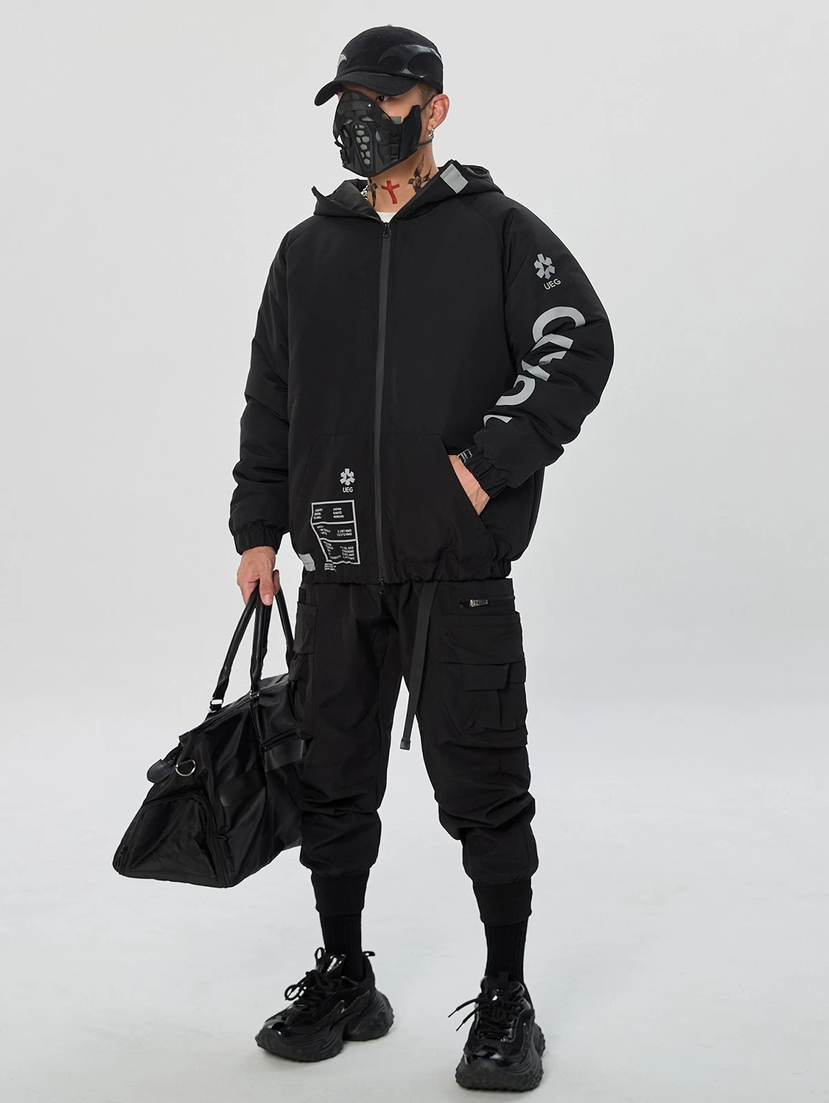 Niepce Men's Techwear Streetwear Hooded Jacket Black Windbreaker Zip Up Coat - product detail image 12