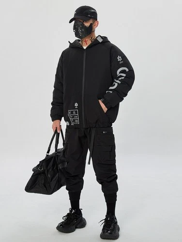 Niepce Men's Techwear Streetwear Hooded Jacket Black Windbreaker Zip Up Coat image 12
