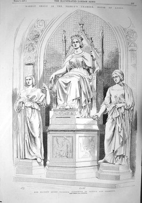 Alter antiker Druck 1857 Marmor House Lords Queen Victoria Justice Clemency 19.