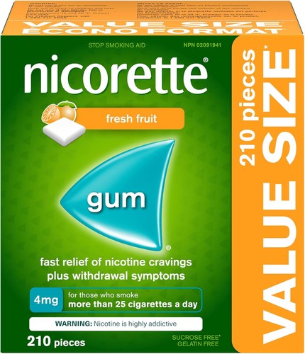 Nicorette Quit Smoking Aid, Nicotine Gum smoking cessation aid, Fresh Fruit, 4mg