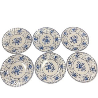 Johnson Brothers Indies Blue Floral Dinner Plates Set of 6 Ironstone 5006