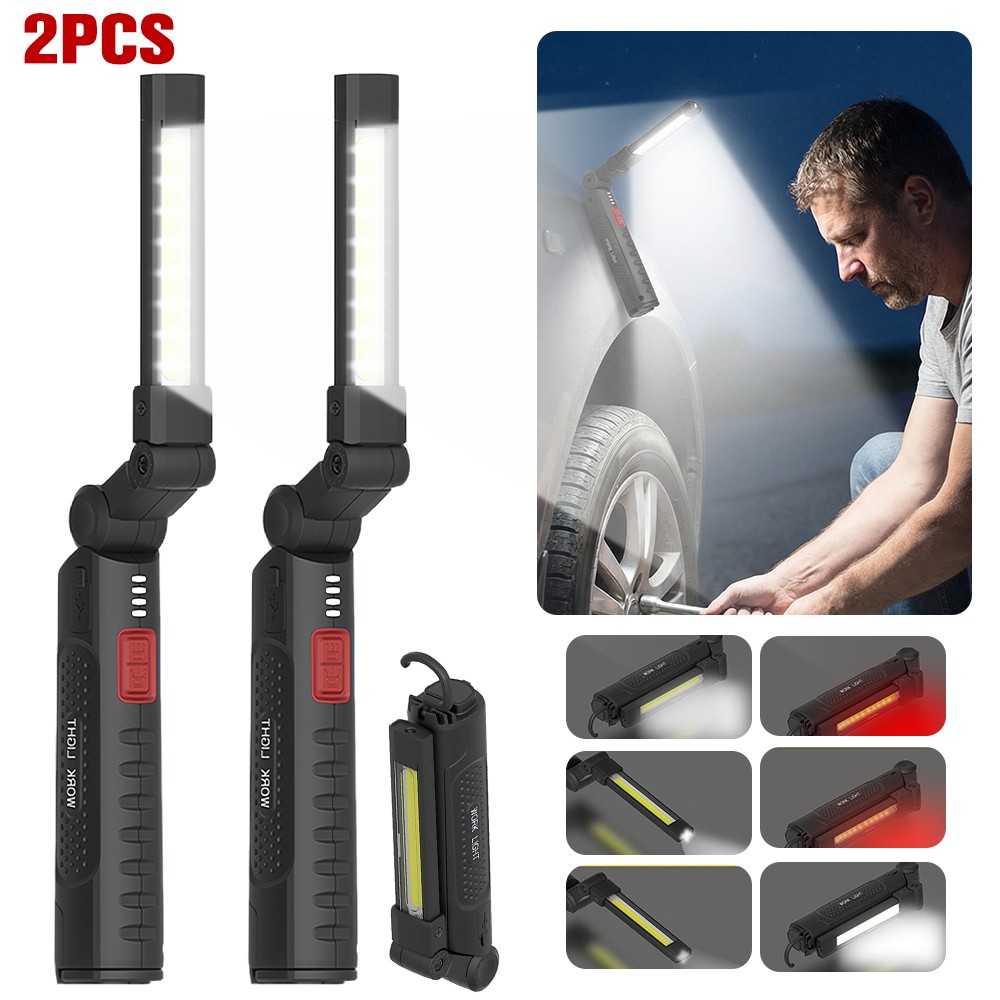 1/2 Pack Magnetic Base Rechargeable LED COB Work Light Mechanic Torch Flashlight