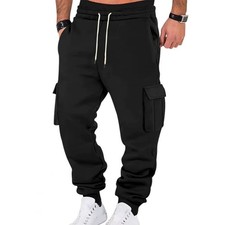 Men's Winter Warm Activewear Cargo Track Pants Fleece Layer Joggers Sweatpant