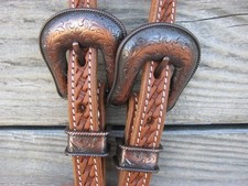 West 74 Light Oil Leather 5/8" One Ear Antique Copper Rope Buckles Headstall
