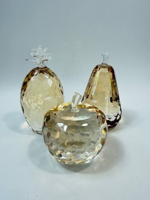 Oleg Cassini Crystal Glass Fruit Paperweight Set Apple Pear Pineapple 4.30 lb