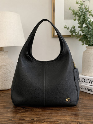  Coach Lana Large Black/Brass Polished Pebble Leather Shoulder Bag