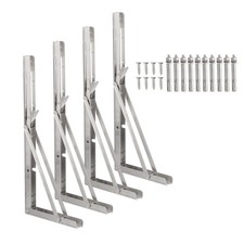 4 Pcs 15" Folding Wall Shelf Brackets Stainless Triangle Heavy Duty, Silver