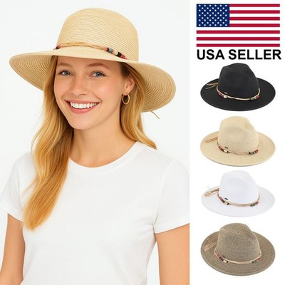 C.C Exclusive Women's Multicolor Threaded Toggles Panama Straw Beach Sun Hat