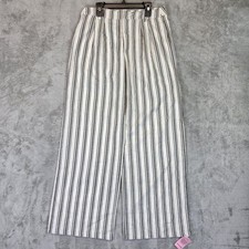 PrettyLittleThing Pants Womens US 4 White Black Stripe Tailored Wide Leg Linen