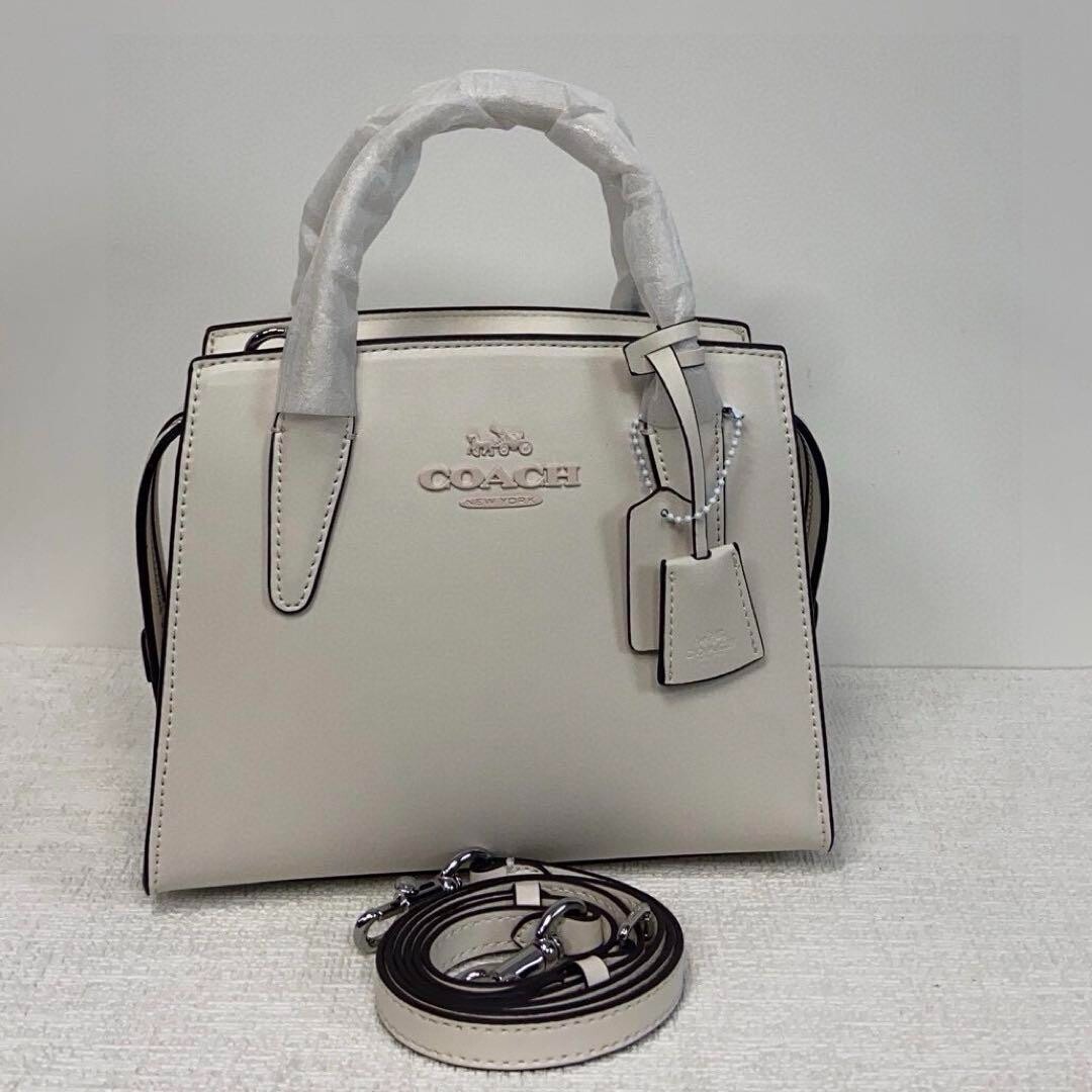 Coach Andrea Carryall Leather Handbag MEDIUM In Silver/ Chalk