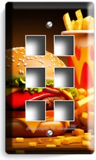 BURGER AND FRIES LIGHT SWITCH OUTLET WALL PLATE FAST FOOD CAFE KITCHEN ART DECOR